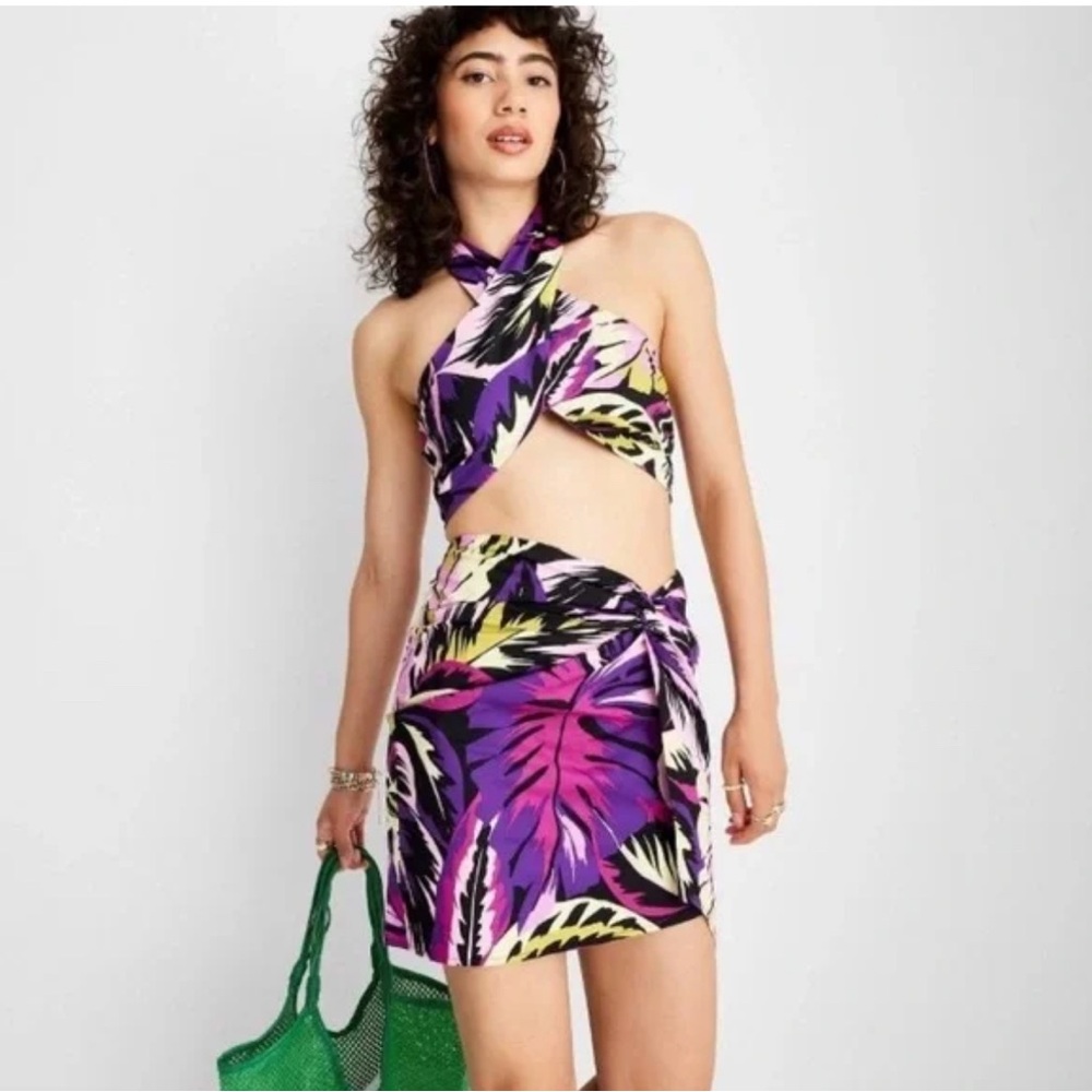 Alani Noelle Botanical Wrap Neck Halter Top